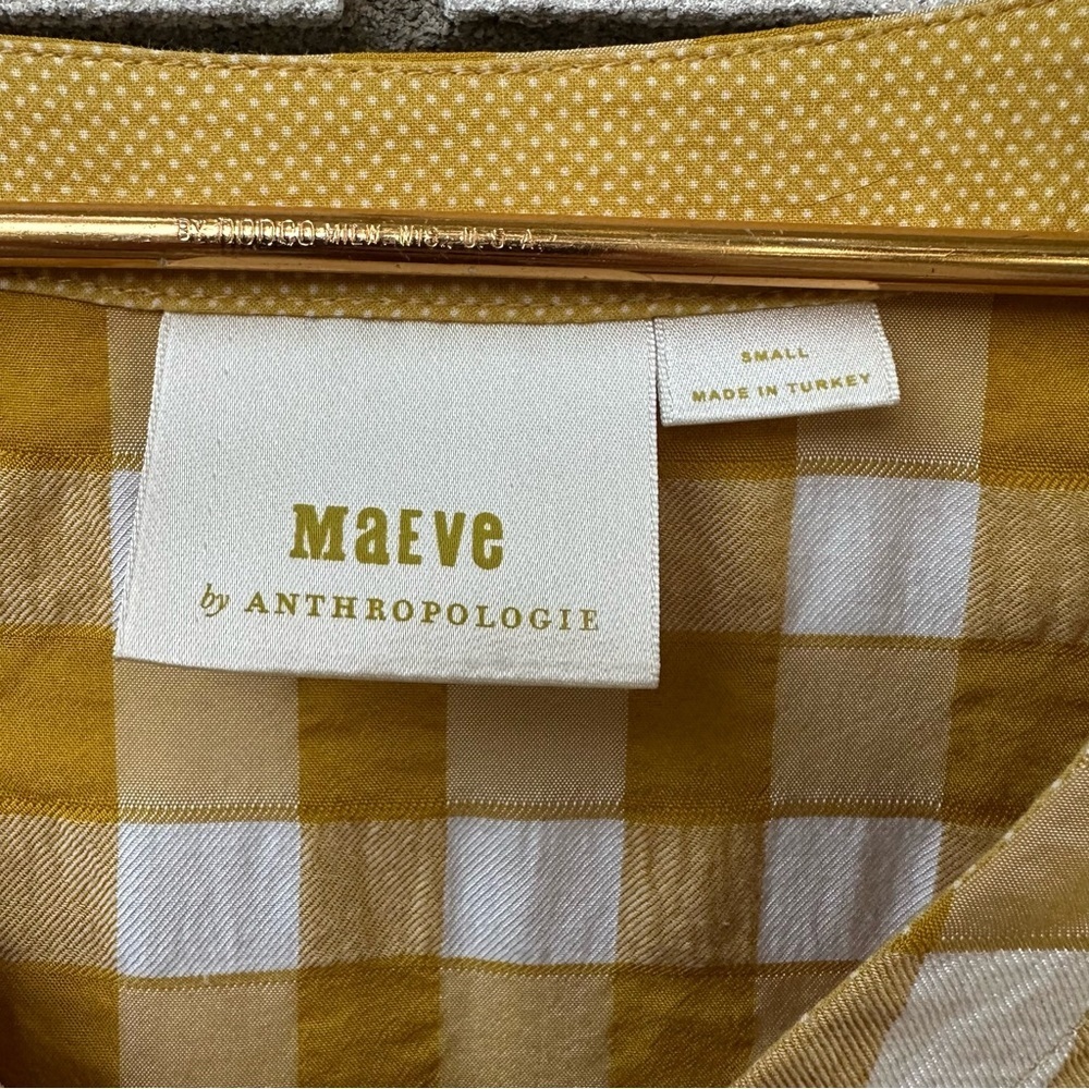 Maeve‎ Anthropologie April Gingham Babydoll Blouse Mustard Yellow Check S - Picture 5 of 10